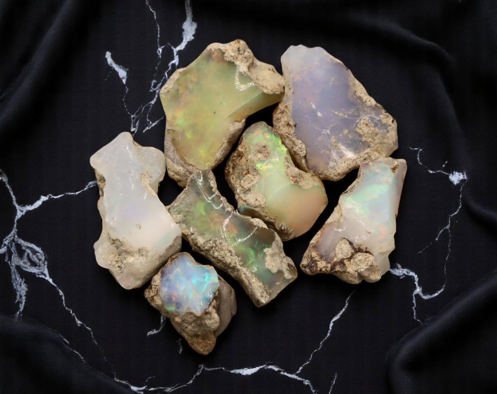 GEM LOT: Ethiopian Welo Opal Rough - Iridescent Play-of-Color in Matrix, Mixed Forms (13g) (1 of 1)