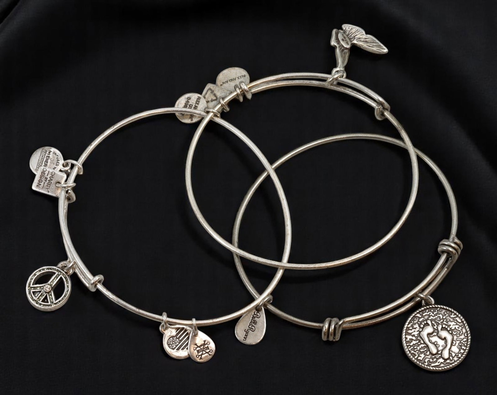 Bangle Trio - Mixed Charms & Symbol Motifs, Silvertone (6-7cm) (1 of 1)