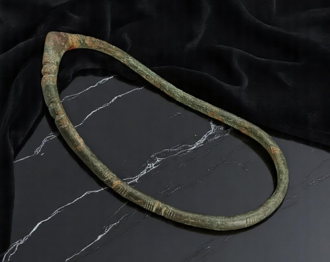 ANTIQUE: Ancient Bronze Anklet - Tapered Teardrop Form with Incised Banding, 14cm, 106g (1 of 3)