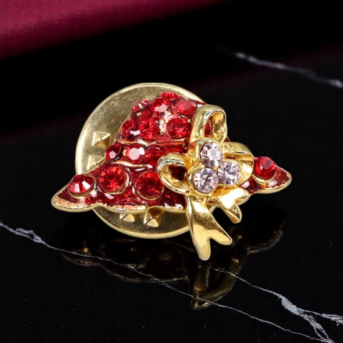 LATE 20TH CENTURY: Figural Pin - Red Enamel-Effect Holiday Hat with Clear & Red Stones, 1.6 cm (1 of 2)