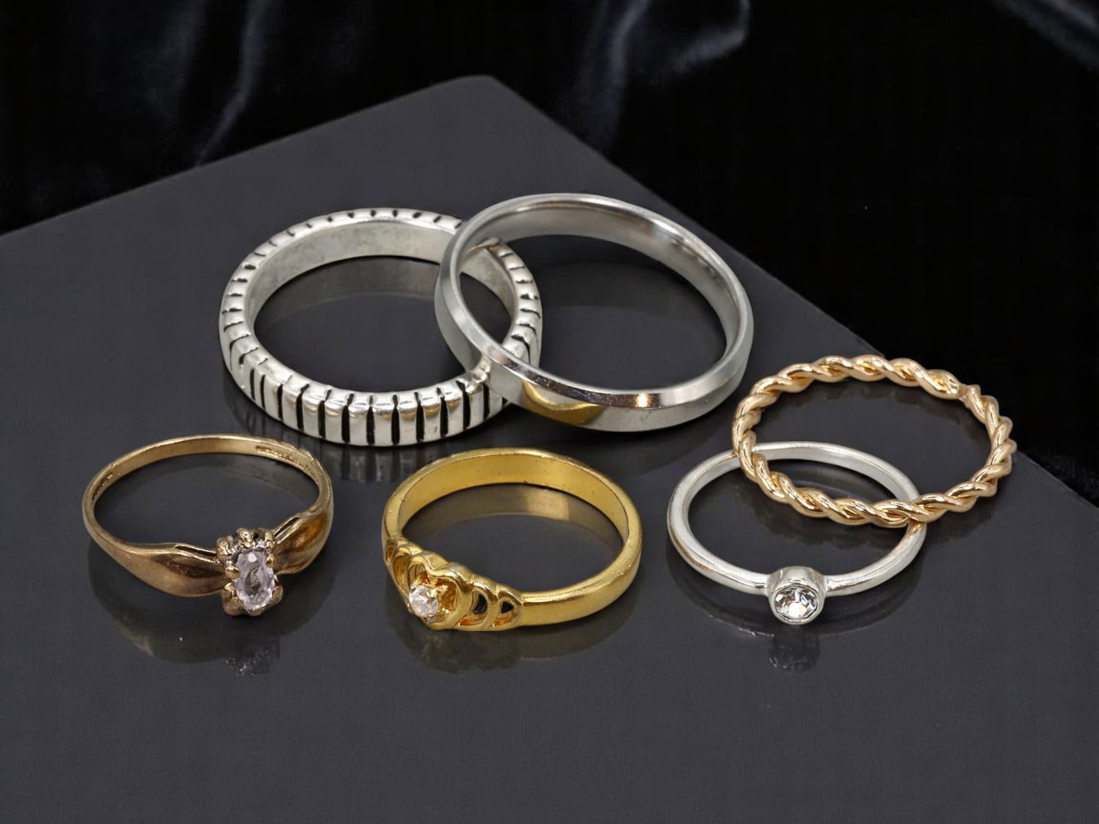 Ring Lot - Minimalist Bands, Textured & Solitary Stone Designs, 6 pcs, US 7-12 (1 of 1)