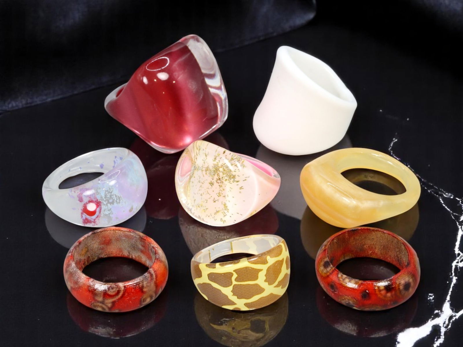 Statement Ring Lot - Sculptural Resin, Marbled & Patterned Finishes (8 pcs, US 6-9) (1 of 1)