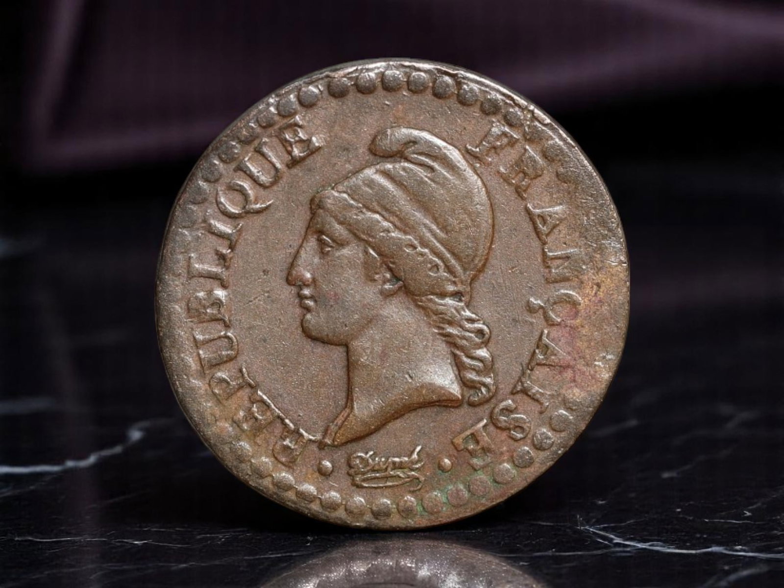 FRANCE: Marianne of Liberty - Republican Reform 1 Centime Coin, 1795-1796 Paris Mint "A", 17mm: Struck during the fervent early years of the French Republic, this 1 Centime coin from Year 4 of the Revolutionary calendar (1795-1796) radiates the egalitarian spirit that redefined European monetary