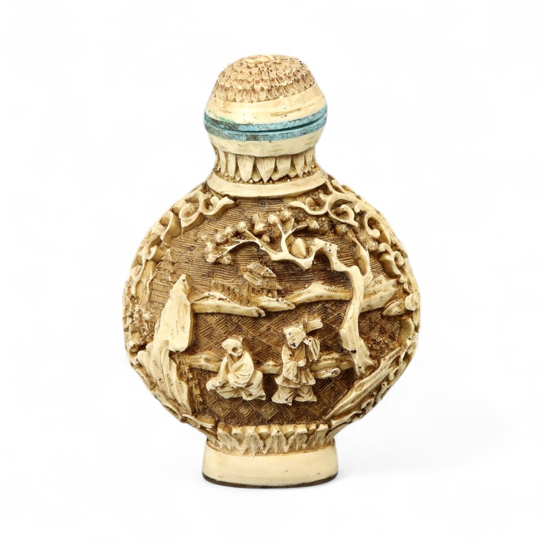 Ancient Chinese Court Scene Relief Ivory Snuff Bottle, Qing Dynasty Style, c. 18th-19th Century CE (1 of 3)