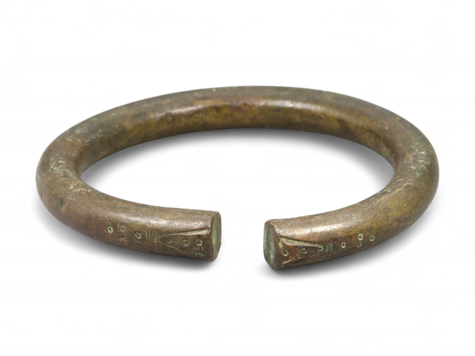 Ancient Celtic Bronze Lunar Terminal Bracelet with Dot-Punch Decoration, c. 2nd-1st Century BCE (1 of 2)