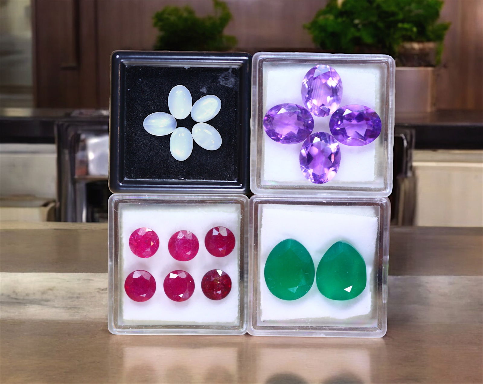 Symbolic Radiance - Amethyst, Pigeon Blood Ruby, Moonstone, and Green Onyx Collection (1 of 1)