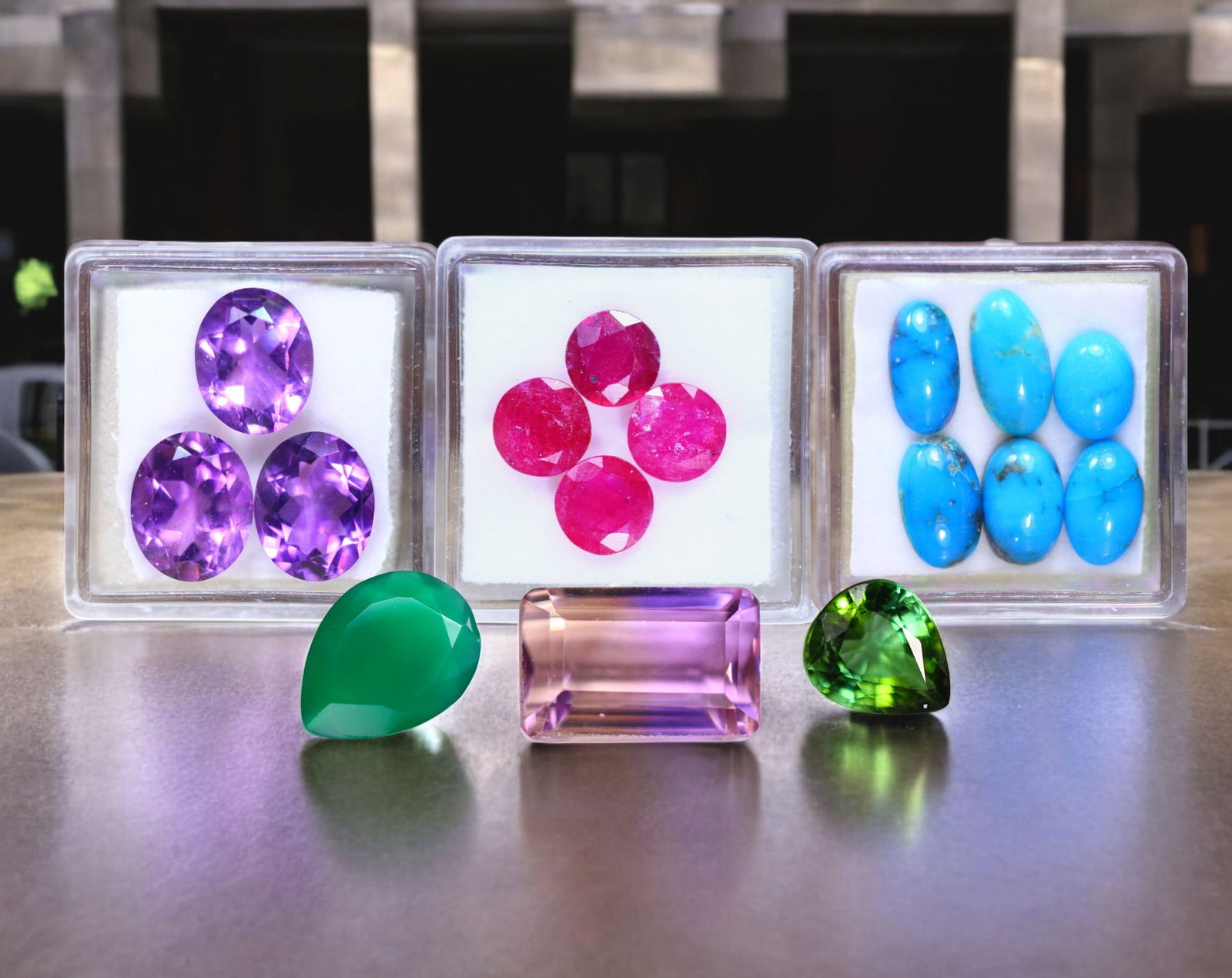 Prism of Earth - Ruby, Arizona Turquoise, Ametrine, Amethyst, Green Tourmaline, and Green Onyx (1 of 1)