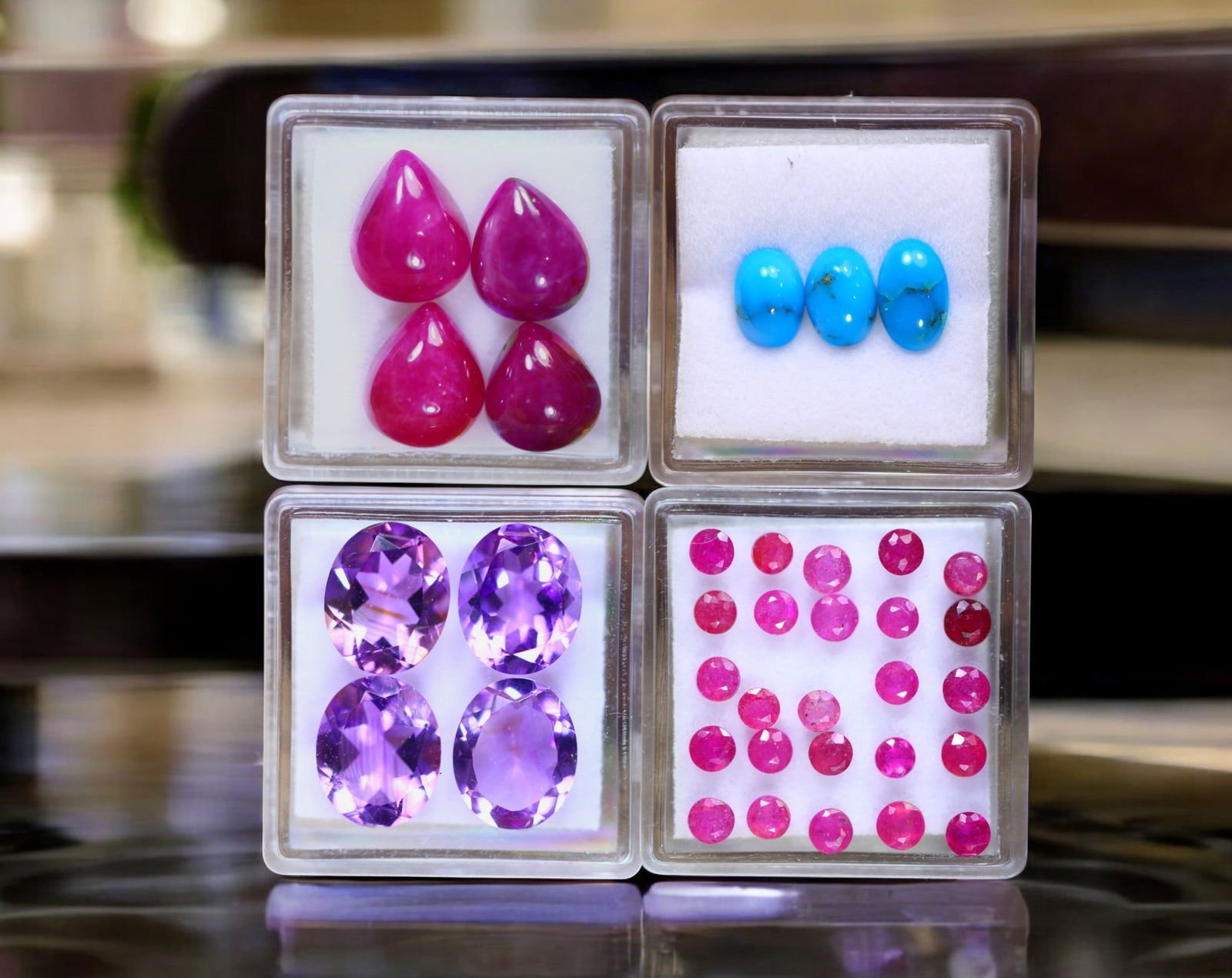 Royal Equinox - Ruby Cabochon, Arizona Turquoise, Amethyst, and Ruby Faceted Collection (1 of 1)