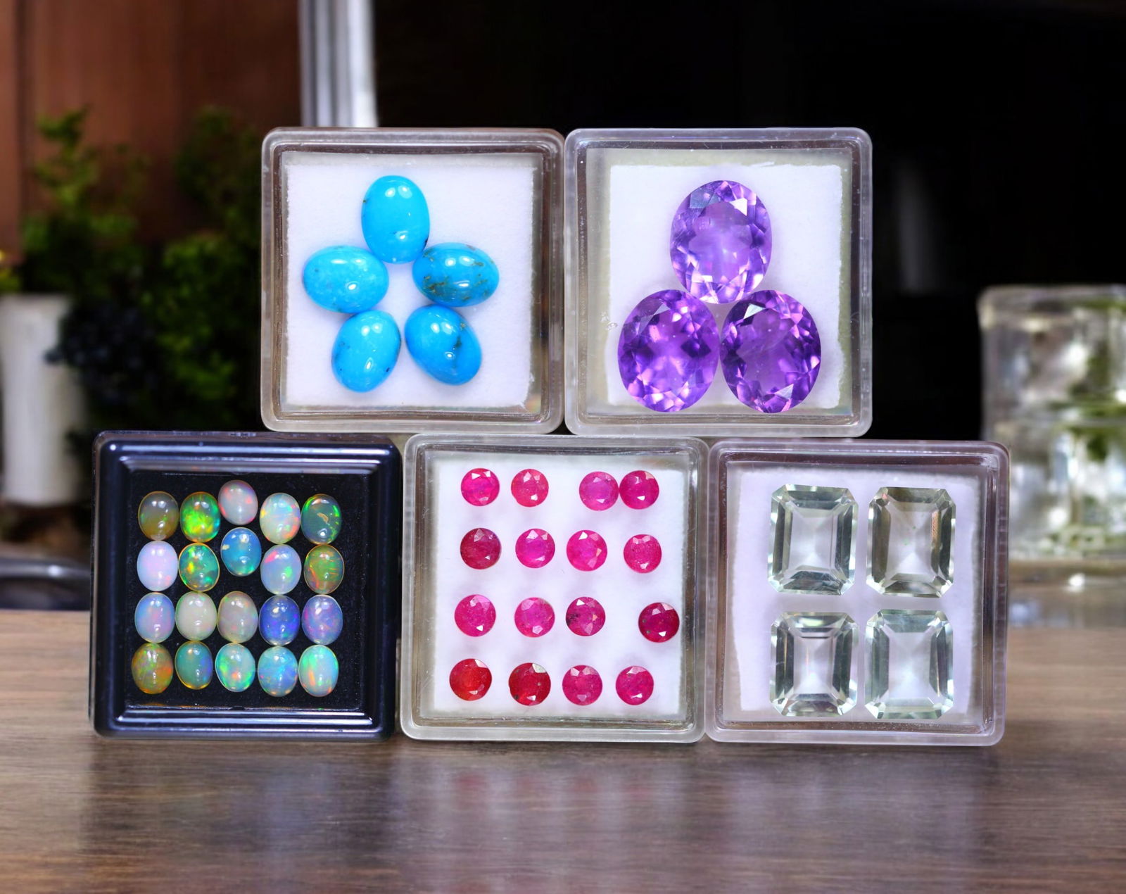 Spectrum Reframed - Ruby, Ethiopian Opal, Green Amethyst, Arizona Turquoise, and Amethyst Collection (1 of 1)