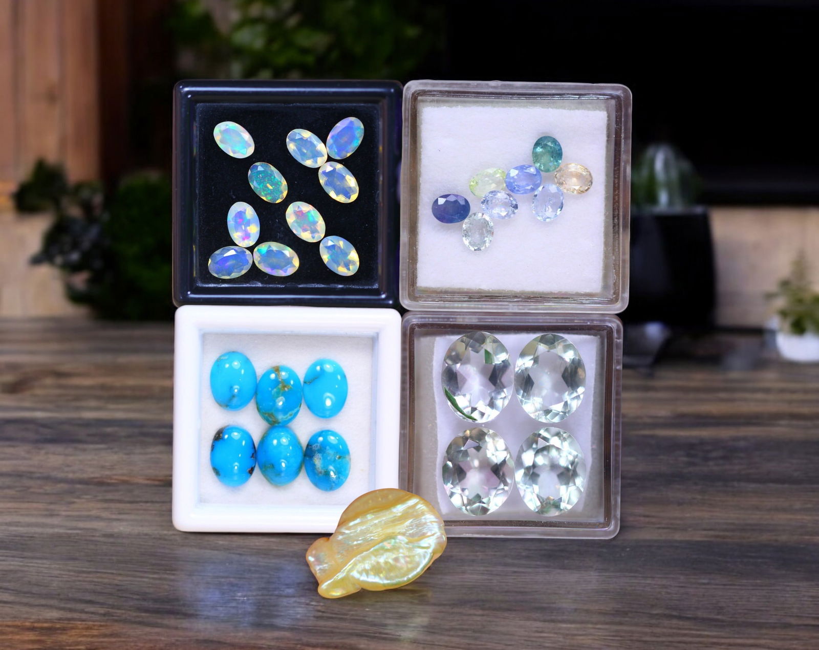 Ocean Aurora - Faceted Opal, Fancy Sapphire, Arizona Turquoise, Green Amethyst, and Keshi Pearl (1 of 1)