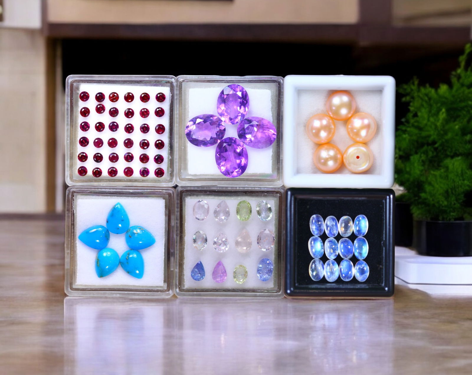 Celestial Bloom - Amethyst, Fancy Sapphire, Rainbow Moonstone, Rhodolite Garnet, Pearl, and Arizona (1 of 1)