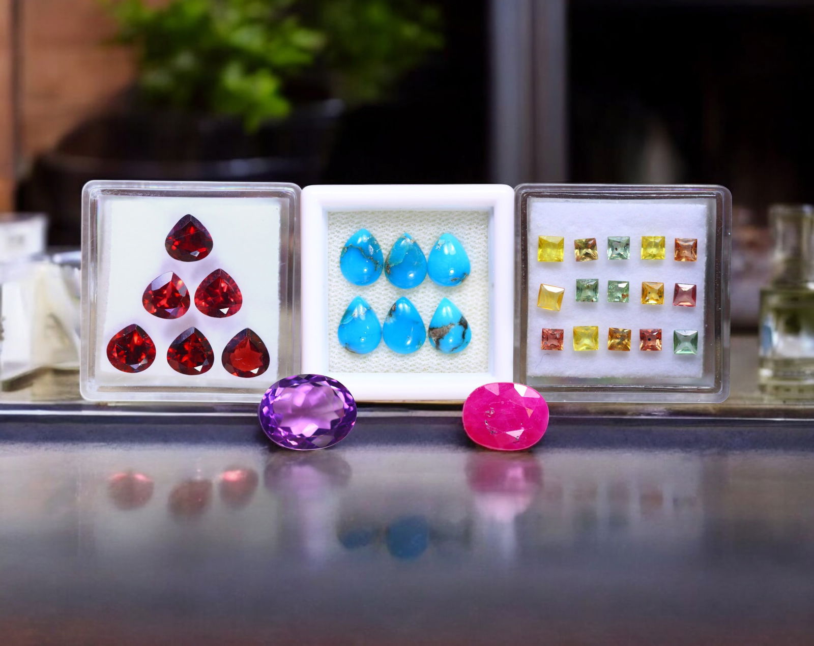 Radiant Contrast - Ruby, Amethyst, Garnet, Arizona Turquoise & Fancy Sapphire (1 of 1)