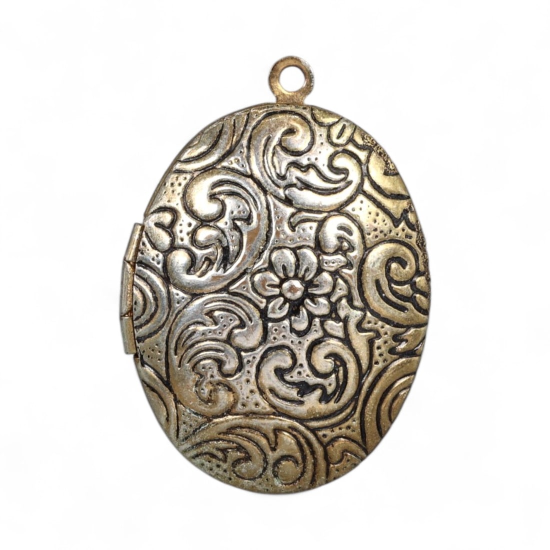 LATE MID-CENTURY Floral Scrollwork Locket Pendant - Raised Rococo Design (3x2.3cm) (1 of 3)