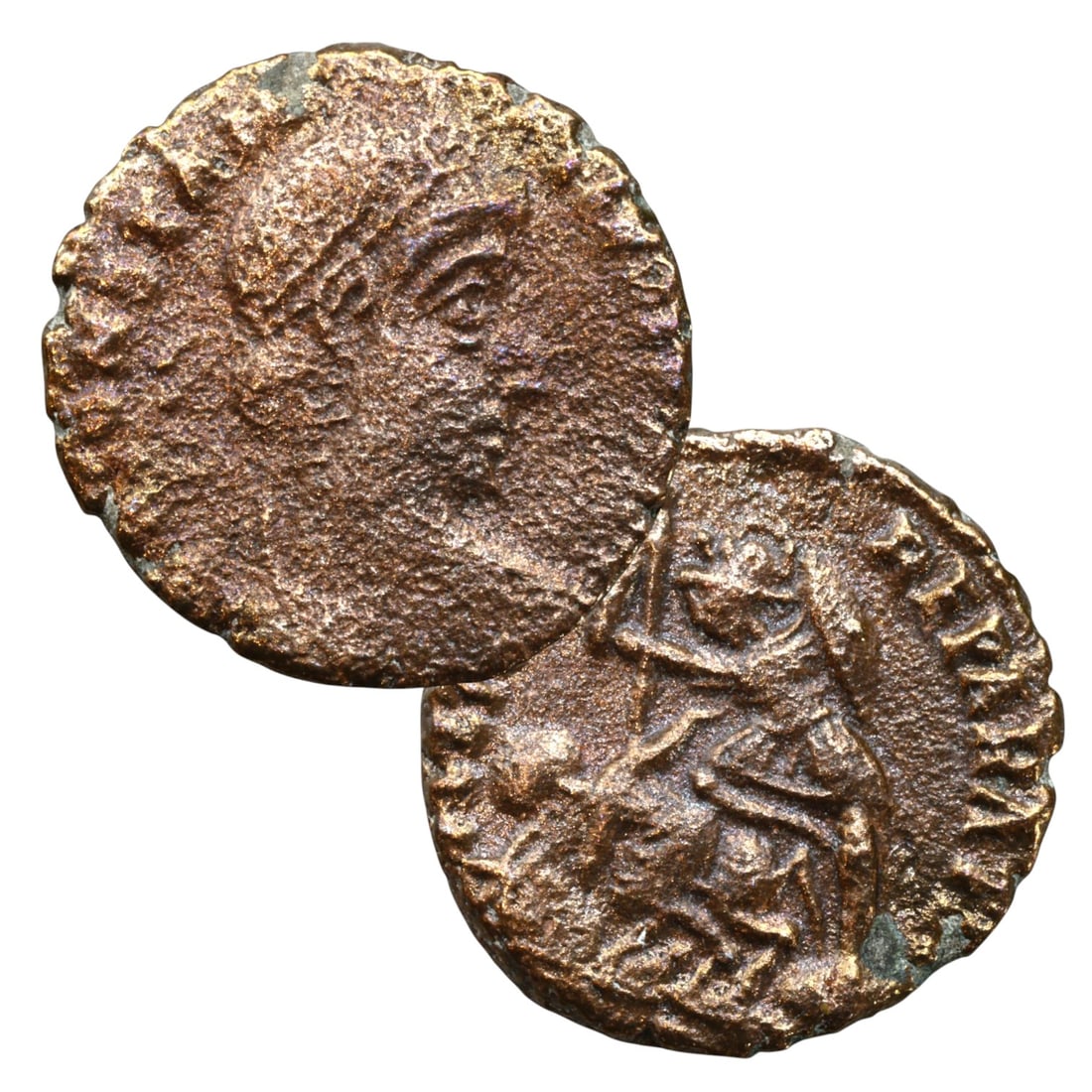 ANCIENT ROMAN EMPIRE: Ancient AE Bronze Coin Issue, 16mm: Issued during one of the most transformative epochs of the Roman Empire, this bronze coin embodies the endurance and adaptability of Roman statecraft across centuries. Its compact flan and timeworn su
