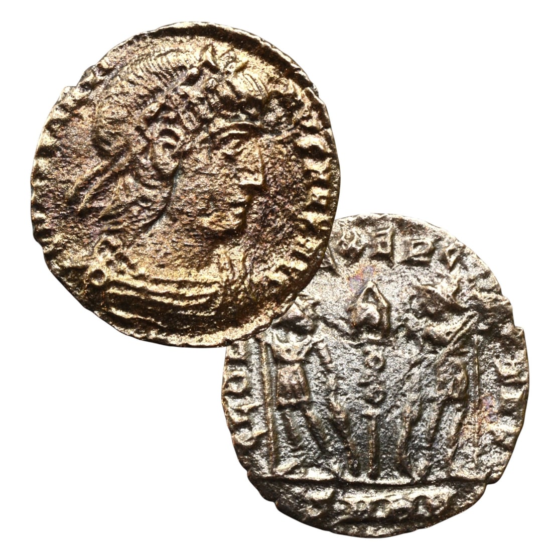 ANCIENT ROMAN EMPIRE: Ancient AE Bronze Coin Issue, 16mm: Issued during one of the most transformative epochs of the Roman Empire, this bronze coin embodies the endurance and adaptability of Roman statecraft across centuries. Its compact flan and timeworn su