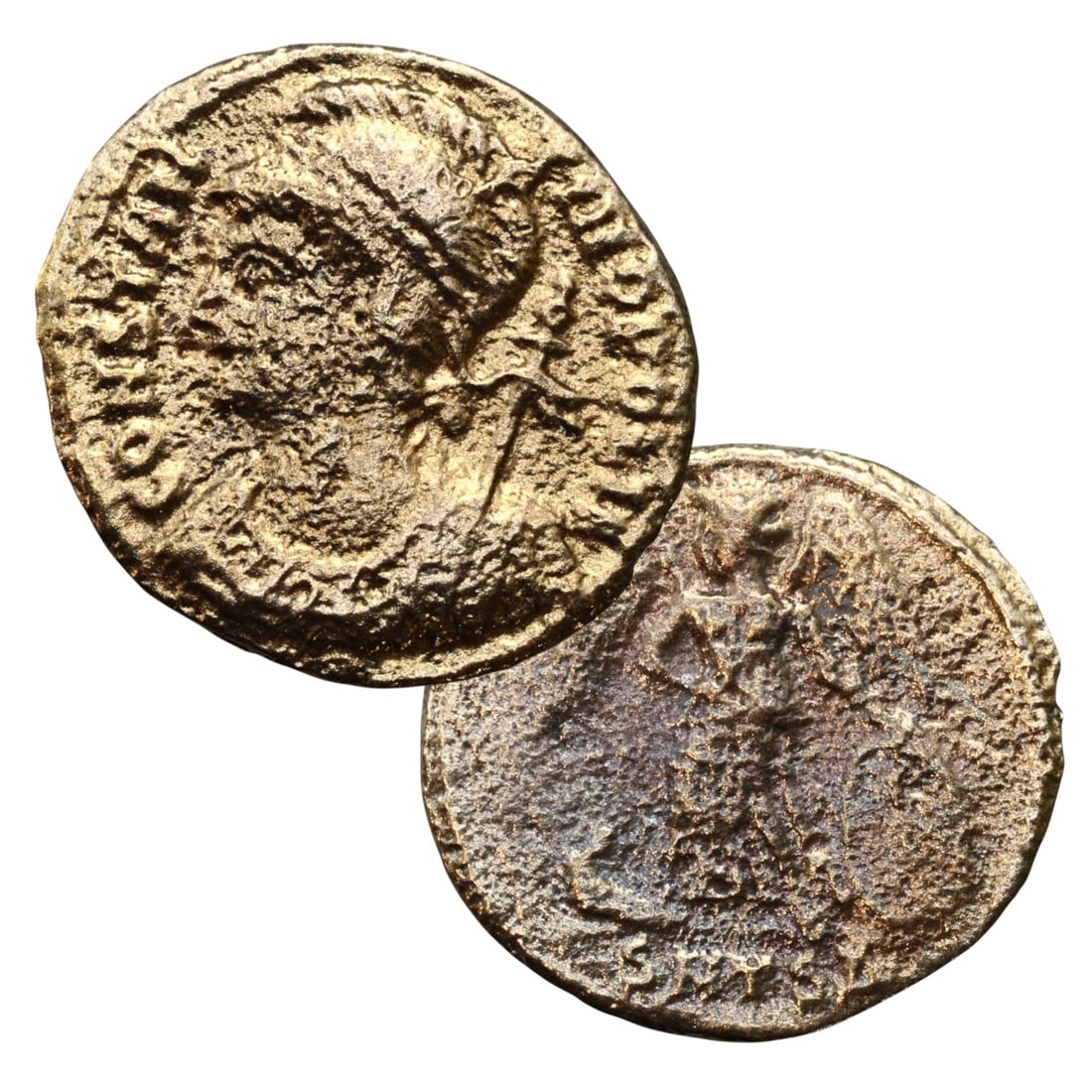 ANCIENT ROMAN EMPIRE: Ancient AE Bronze Coin Issue, 19mm: Issued during one of the most transformative epochs of the Roman Empire, this bronze coin embodies the endurance and adaptability of Roman statecraft across centuries. Its compact flan and timeworn su