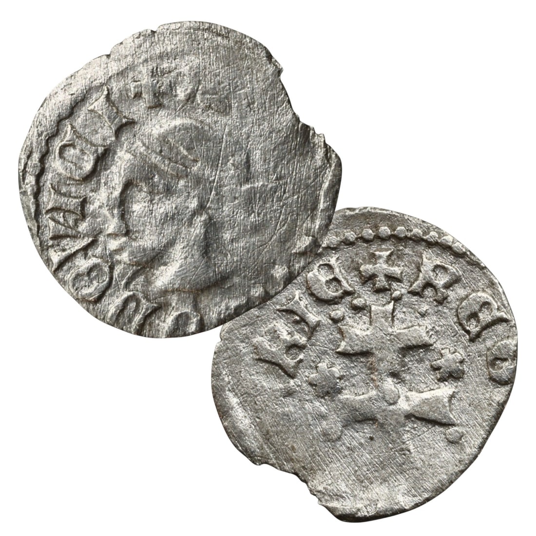 Ancient Medieval Hungarian Patriarchal Cross Denar Coin of King Lajos, Silver, c. 1342-1382 CE (1 of 3)