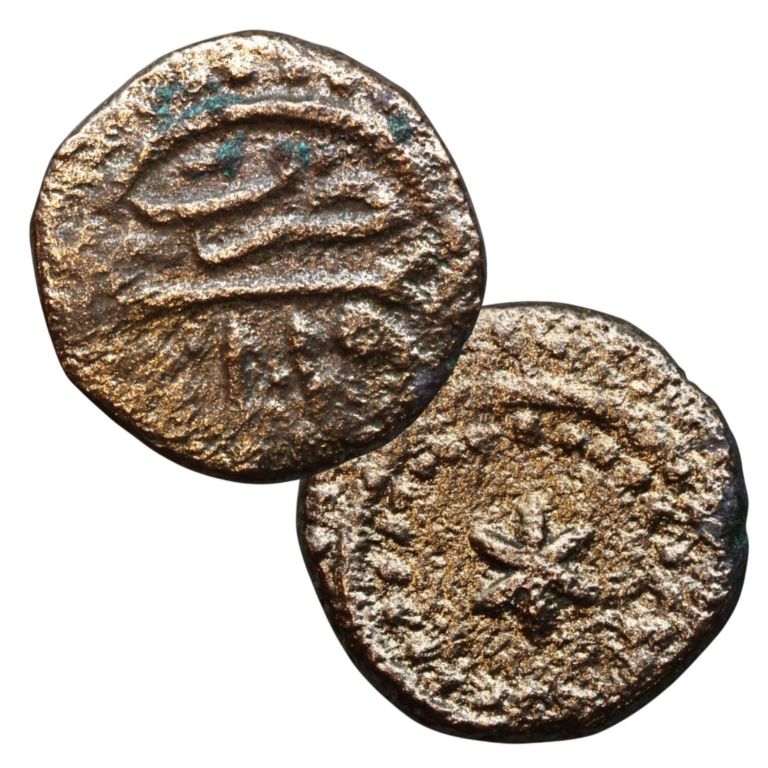 Ancient Islamic Umayyad Caliphate Bronze Fals Coin, Star Motif, Late 7th-Early 8th Century CE: This diminutive bronze fals, struck under the Umayyad Caliphate, dates to the formative era of Islamic coinage, likely from the late 7th to early 8th century CE. Measuring approximately 14 mm in diame