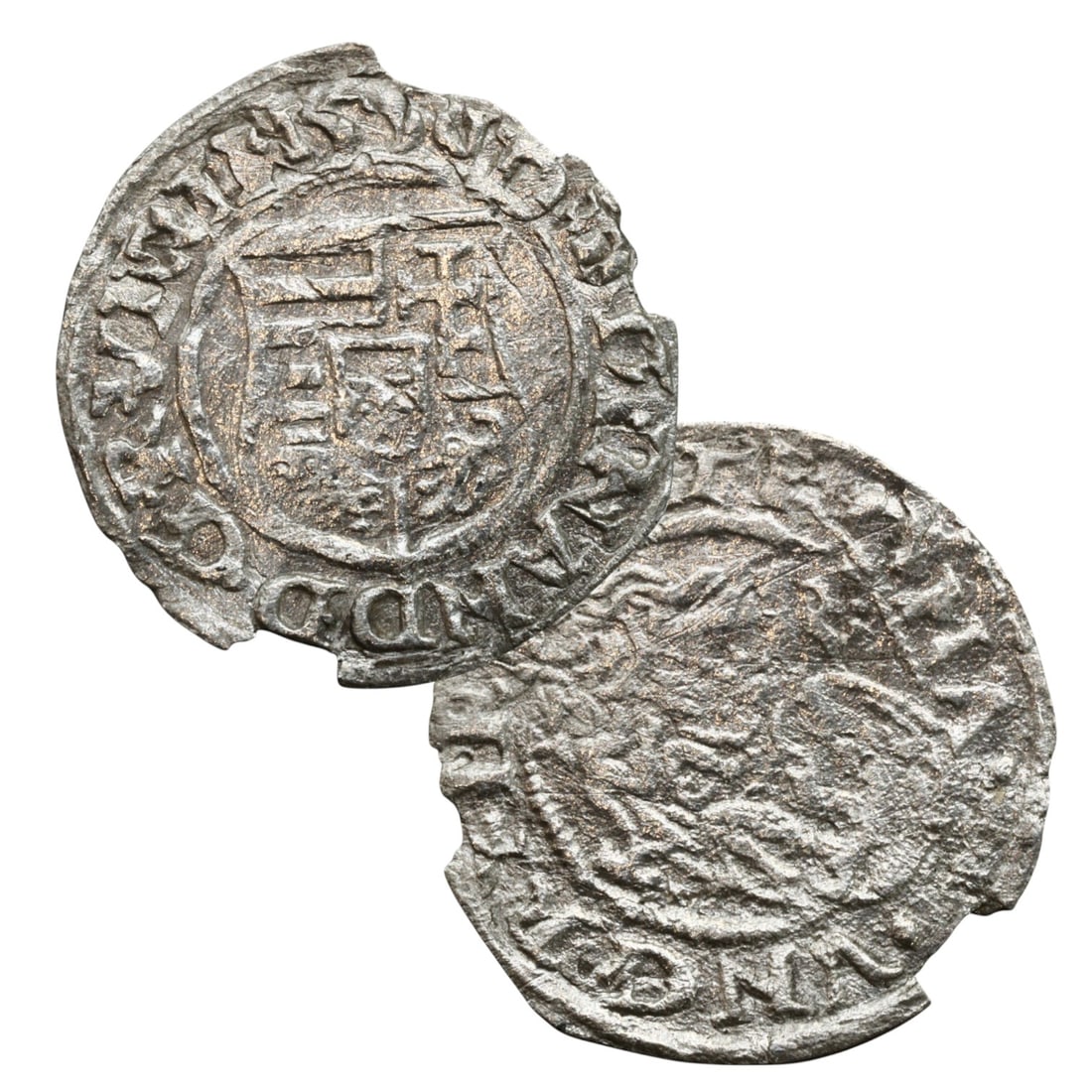 HUNGARY: Rudolf II - Crowned Arms and Imperial Majesty Silver Denar Coin, 1596 Kremnitz Mint, 15mm: Minted in 1596 at the prominent Kremnitz facility, this silver denar showcases the heraldic sophistication and dynastic assertion of Habsburg Hungary under Rudolf II. The obverse features the composit