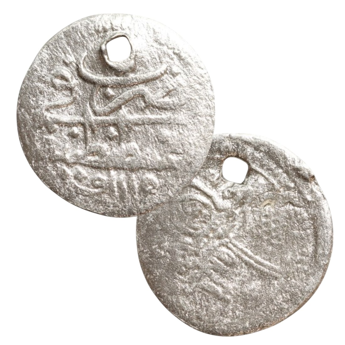 OTTOMAN EMPIRE: Islamic Calligraphy - Sultan's Tughra Silver Coin, c. 18th Century, 14mm (1 of 3)