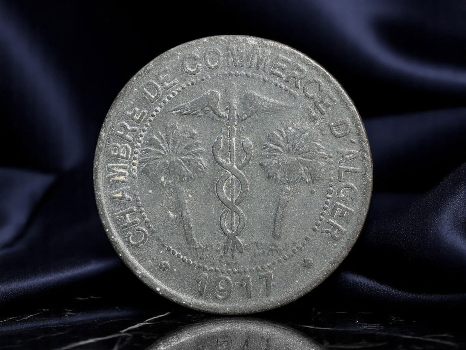 FRENCH ALGERIA: Colonial Commerce - Alger Chamber of Commerce 10 Centimes Coin, 1917, 30mm (1 of 2)