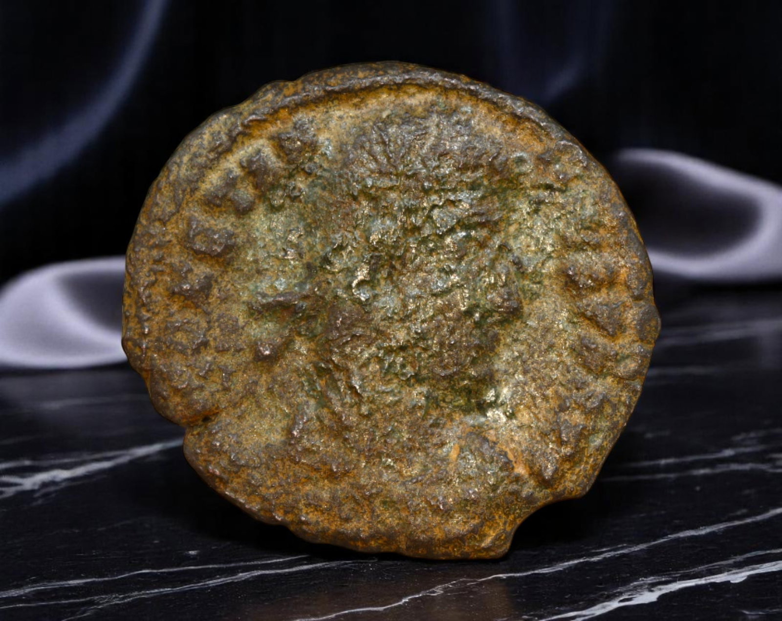 ROMAN EMPIRE: Ancient AE Coin Bronze Issue, 18mm: Issued during one of the most transformative epochs of the Roman Empire, this bronze coin embodies the endurance and adaptability of Roman statecraft across centuries. Its compact flan and timeworn su