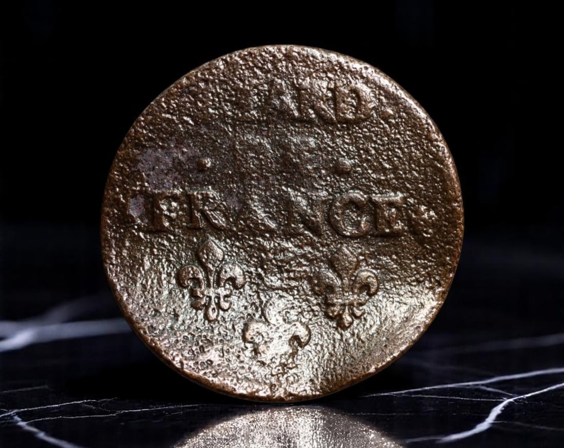 FRANCE: Louis XIV - Absolutist Authority Liard Coin, 1695 L Troyes Mint, 22mm: Struck in 1695 under the reign of Louis XIV-France's most iconic absolutist monarch-this copper liard radiates the symbolism of Bourbon supremacy. The obverse depicts the Sun King in armored profile, 