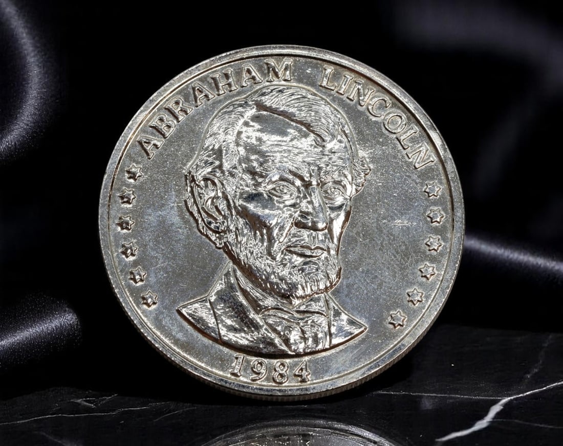 UNITED STATES: Lincoln Commemoration - 175th Anniversary Patriotic Token, 1984, 39mm: Issued to mark the 175th anniversary of Abraham Lincoln's birth, this large-format patriotic token blends American iconography with a spirit of national reverence. The obverse features a resolute bust