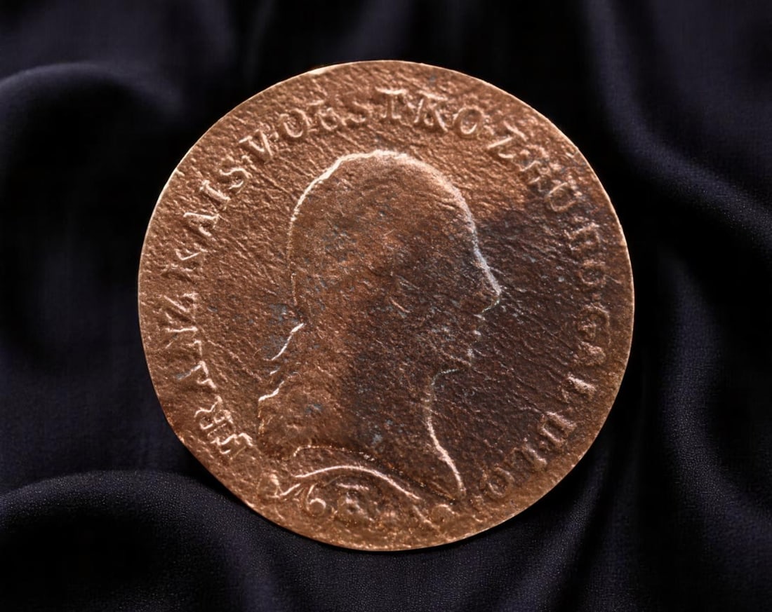 AUSTRIA: Enlightenment Era - Franz I Reformed Currency 1 Kreuzer Coin, 1812, 25mm: Struck during the heart of the Napoleonic Wars, this 1 Kreuzer coin from 1812 captures Austria's monetary efforts under Emperor Franz I amid continental upheaval. The crowned profile of Franz I convey