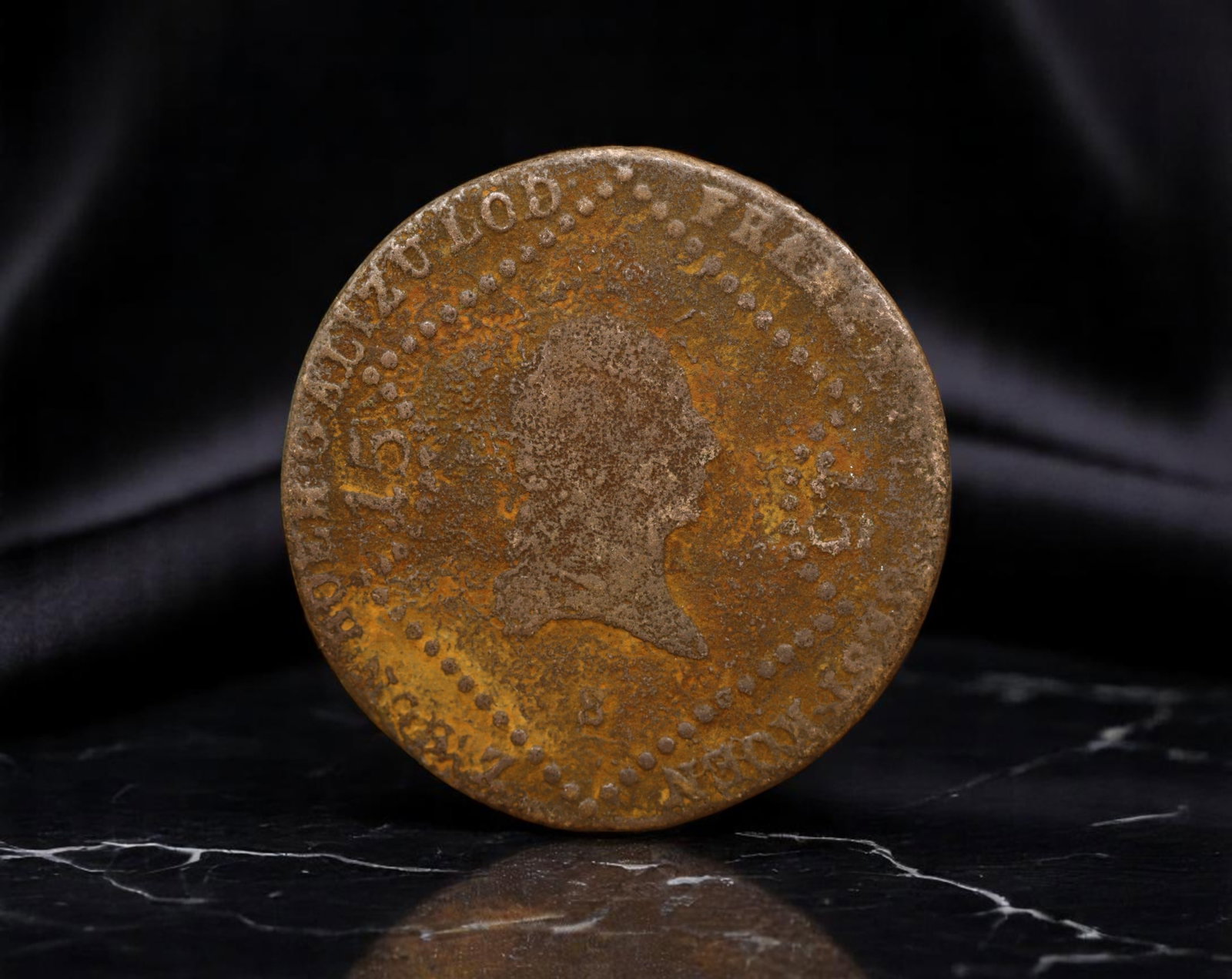 AUSTRIA: Francis I - Provincial Cohesion 15 Kreuzer Coin, 1807 S Smolnik Mint, 35mm: This expansive copper 15 Kreuzer coin, struck in 1807 at the Smolnik Mint (marked "S"), reflects the Austrian Empire's strategic use of regional mints to reinforce imperial unity across its vast and c