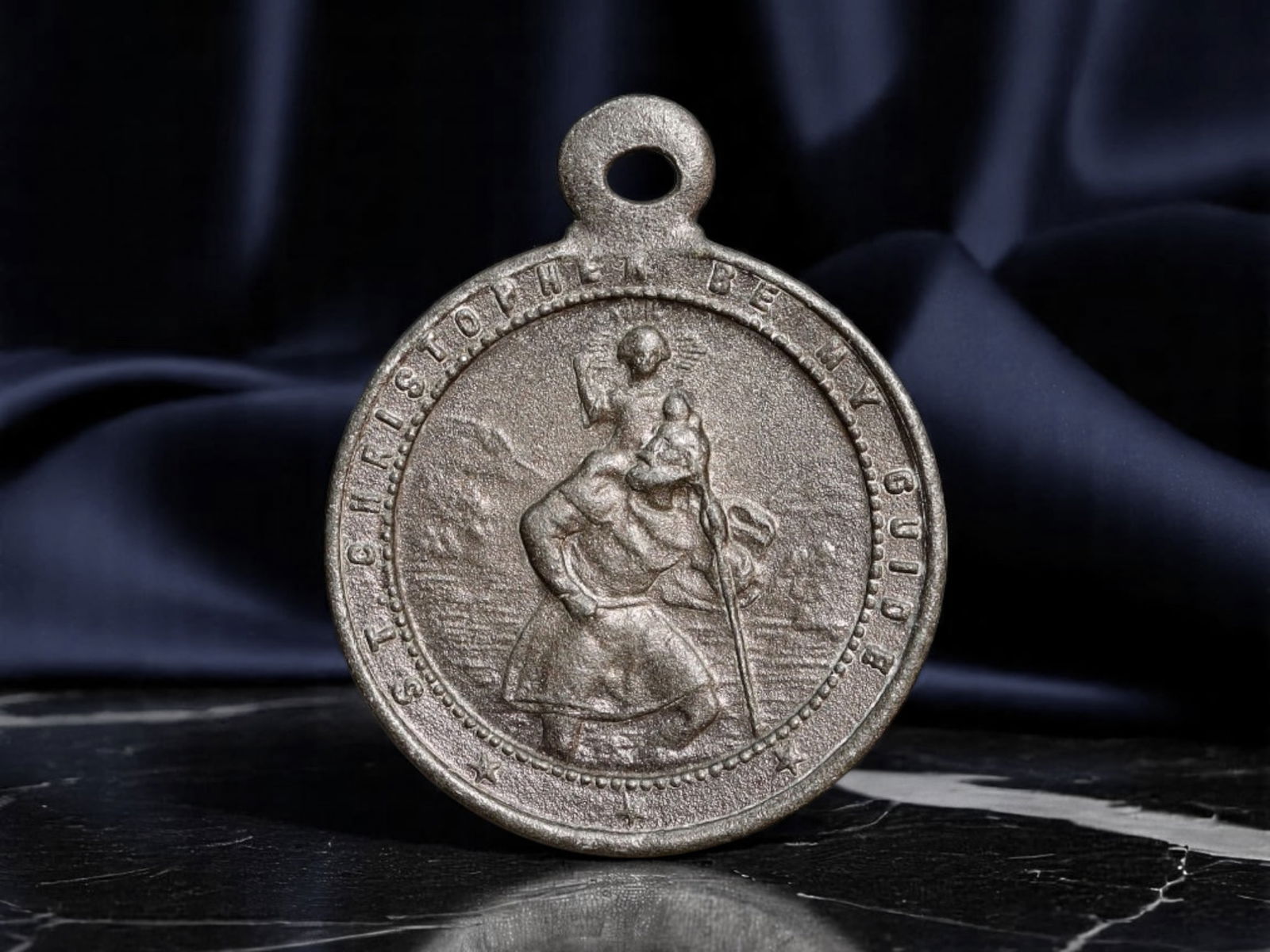 GERMANY: St. Christopher - Catholic Devotional Safety Medal, circa 1930s, 20mm (1 of 2)