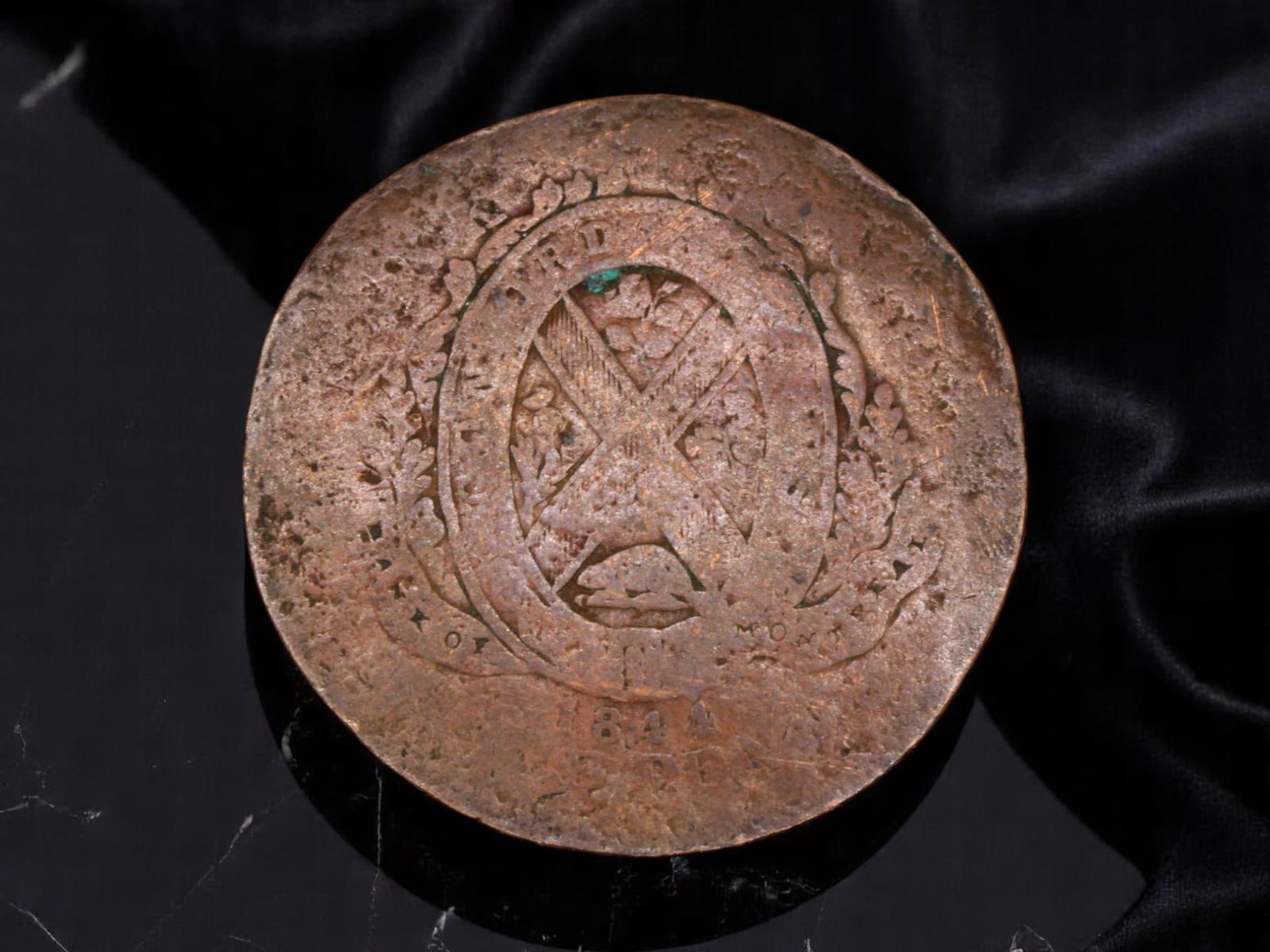 MEXICO: Early Republic - Liberty and Commerce 1/4 Real Coin, 1844 Mo, 19.7mm (1 of 2)