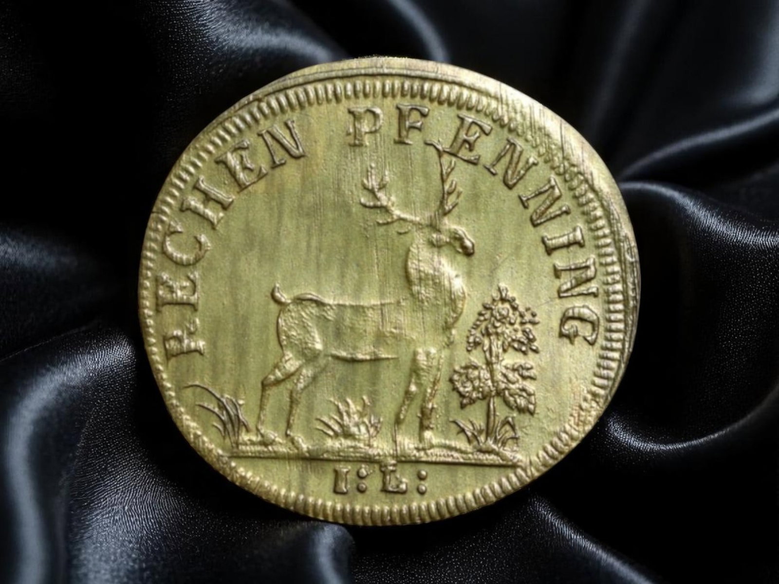 GERMANY/NURNBERG: Minerva and Stag - Lauer Rechenpfennig Copper Token, c.1770-1820, 22mm: Struck by the famed Lauer family of Nuremberg, this elegant 22mm copper alloy Rechenpfennig (reckoning token) beautifully reflects the civic values and artistic ideals of Enlightenment-era Germany. Th