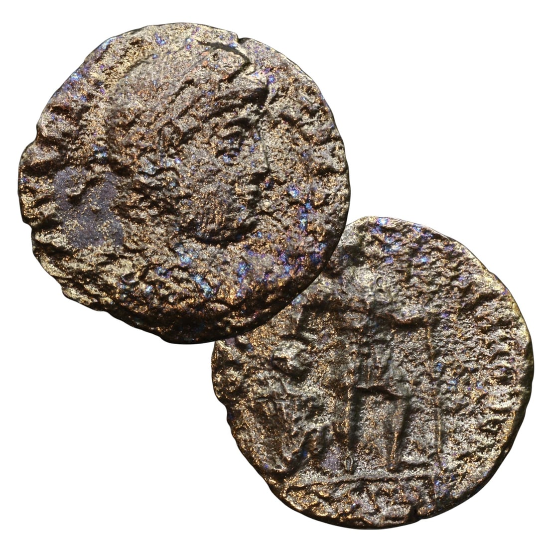 ANCIENT ROMAN EMPIRE: Ancient AE Bronze Coin Issue, 17mm: Issued during one of the most transformative epochs of the Roman Empire, this bronze coin embodies the endurance and adaptability of Roman statecraft across centuries. Its compact flan and timeworn su