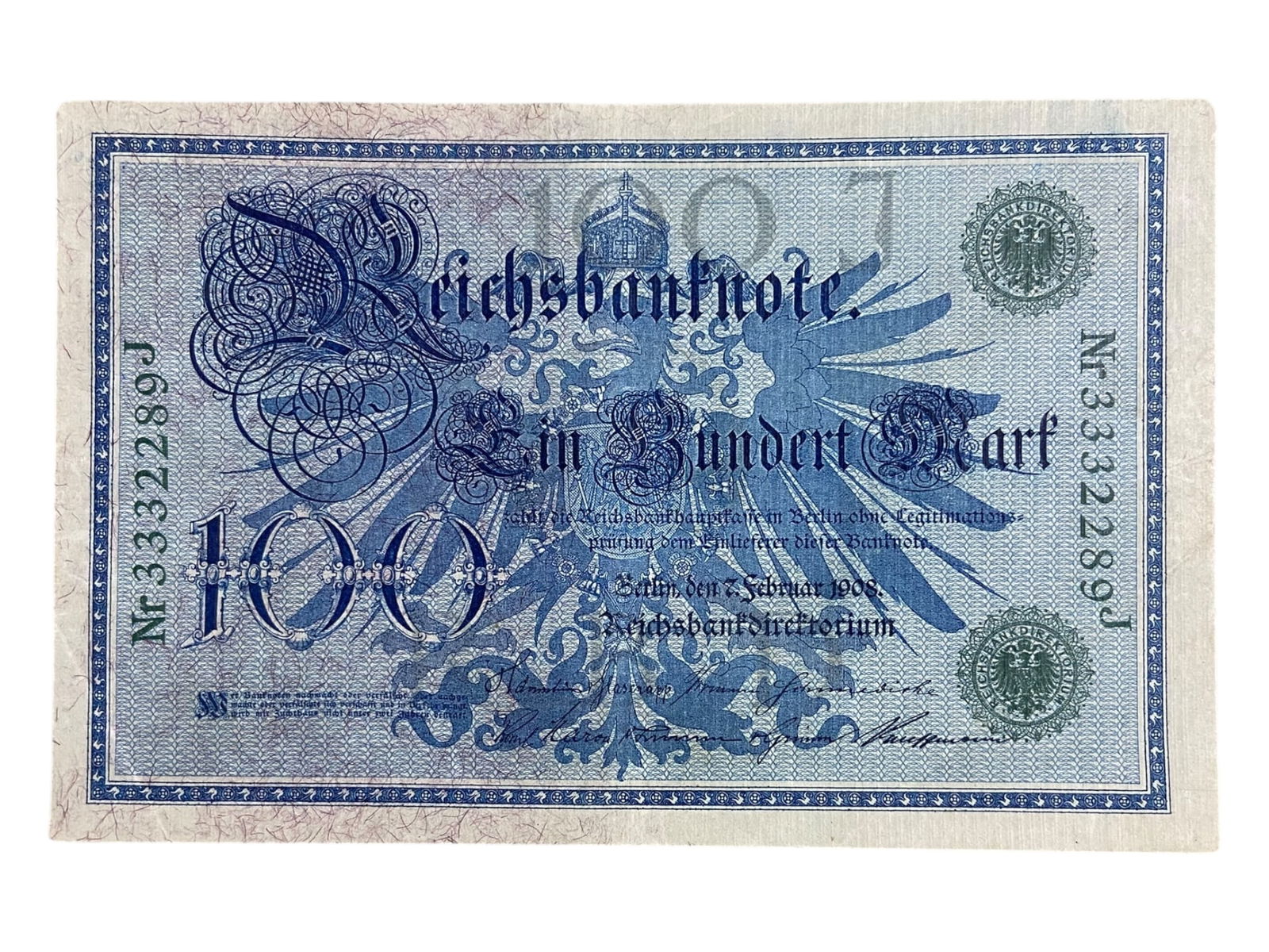 GERMANY: Allegory of Strength and Wisdom - Imperial 100 Mark Banknote, 1908 (1 of 2)
