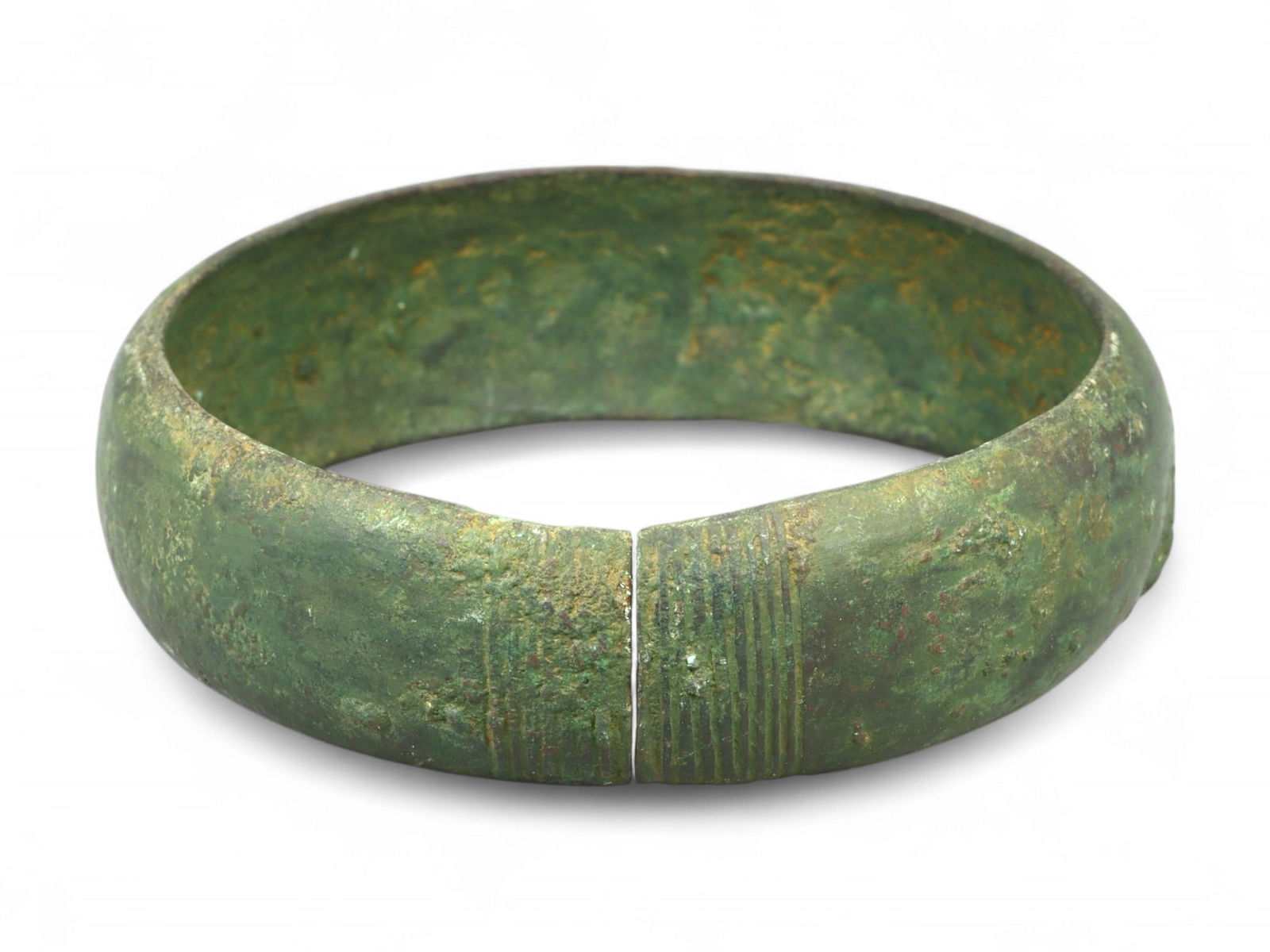 Ancient Eastern European Sun Spiral Motif Bronze Cuff Bracelet, c. 2nd-4th Century CE (1 of 2)