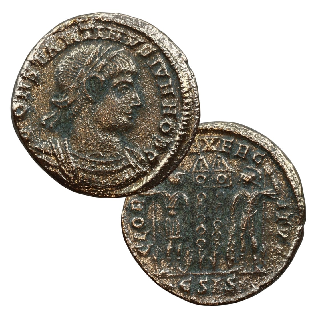 Ancient Roman Camp Gate AE Follis of Constantius II as Caesar, Siscia Mint, c. AD 337-347 (1 of 3)