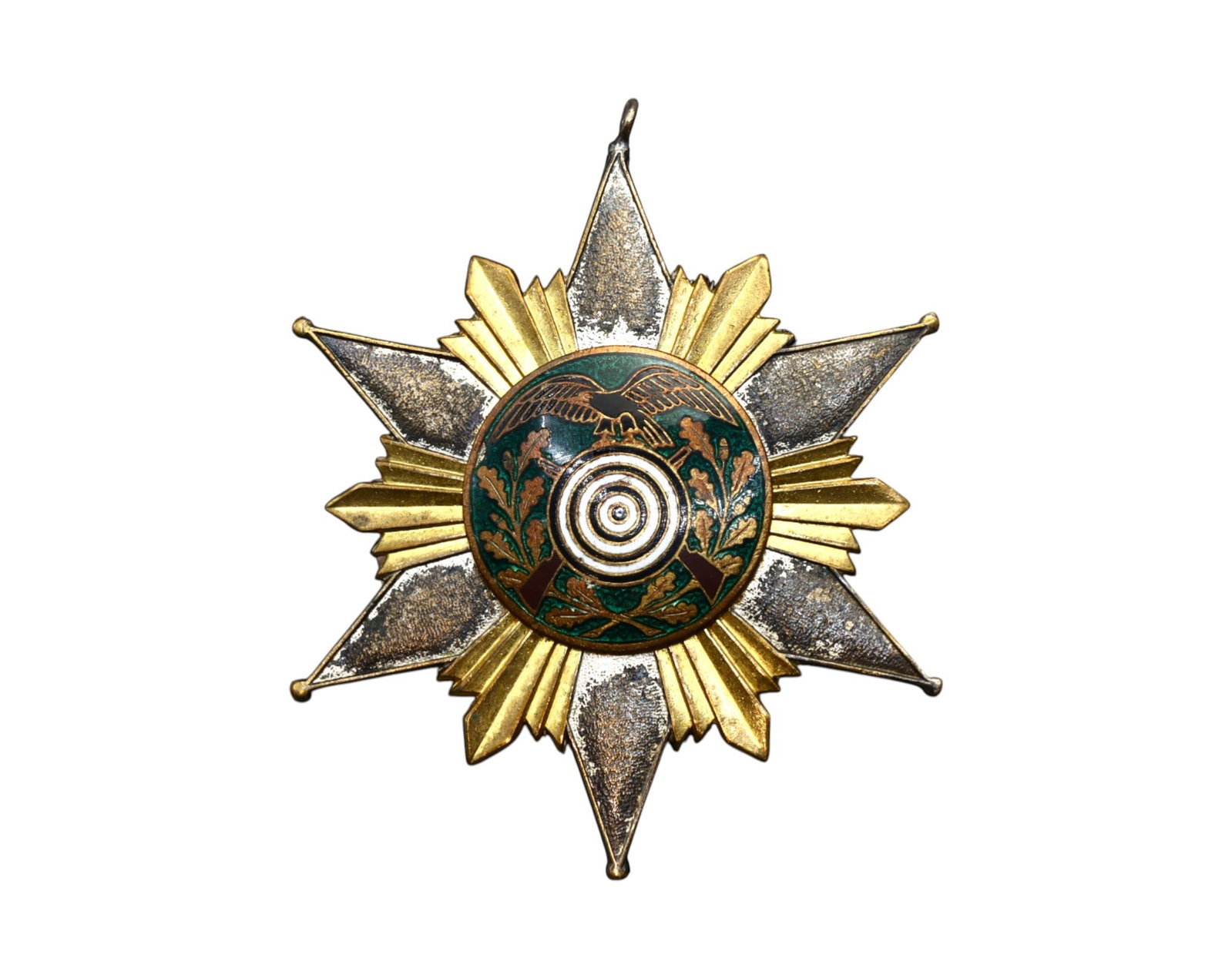 GERMANY: Queen's Marksmanship Prize - Koniginnepr. Maria Star Medal, 1962, 77mm: This commanding 1962 star medal, awarded as Koniginnepr. (Queen's Prize) to Maria of Vressel, is a striking example of female recognition within the storied tradition of German Schutzenfests. The fron