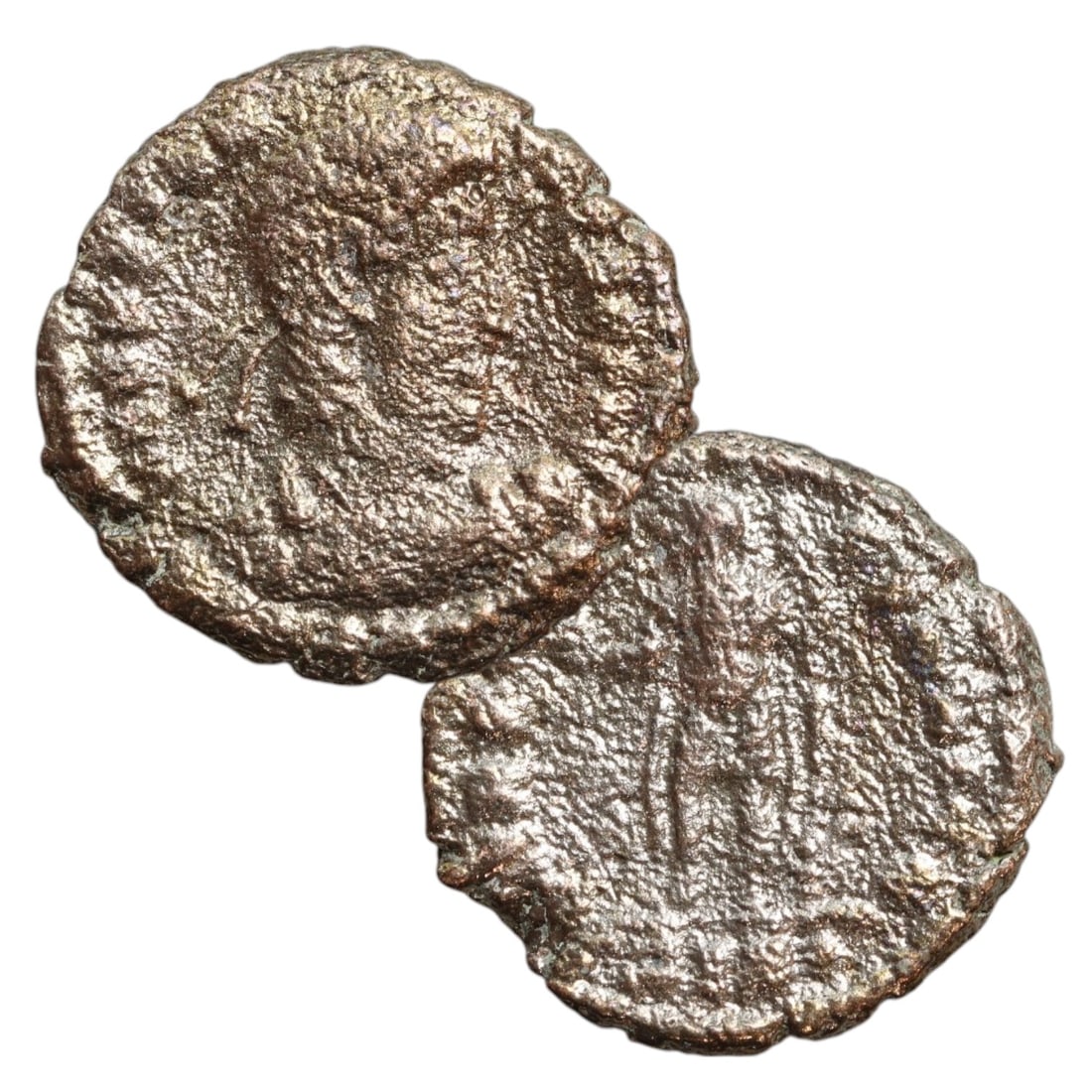 ANCIENT ROMAN EMPIRE: Ancient AE Bronze Coin Issue, 17mm: Issued during one of the most transformative epochs of the Roman Empire, this bronze coin embodies the endurance and adaptability of Roman statecraft across centuries. Its compact flan and timeworn su