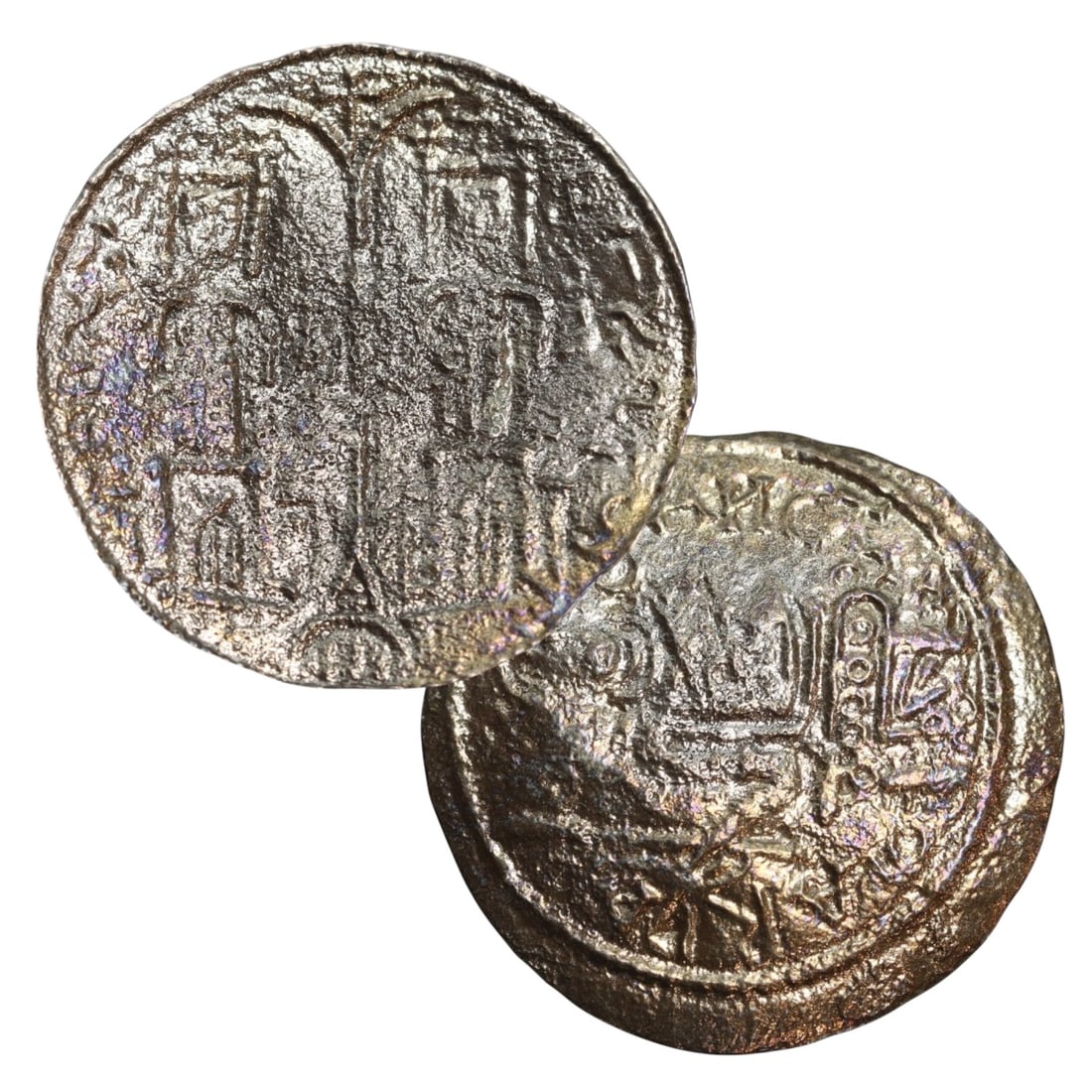 Medieval Hungarian Arpad Dynasty Copper Denar of Bela III, Coronation Iconography, c. 1172-1196 CE: This exceptional copper denar was struck under the reign of King Bela III of Hungary, a monarch of the esteemed Arpad dynasty, who ruled from 1172 to 1196 CE. Measuring approximately 2.5 mm in thickne