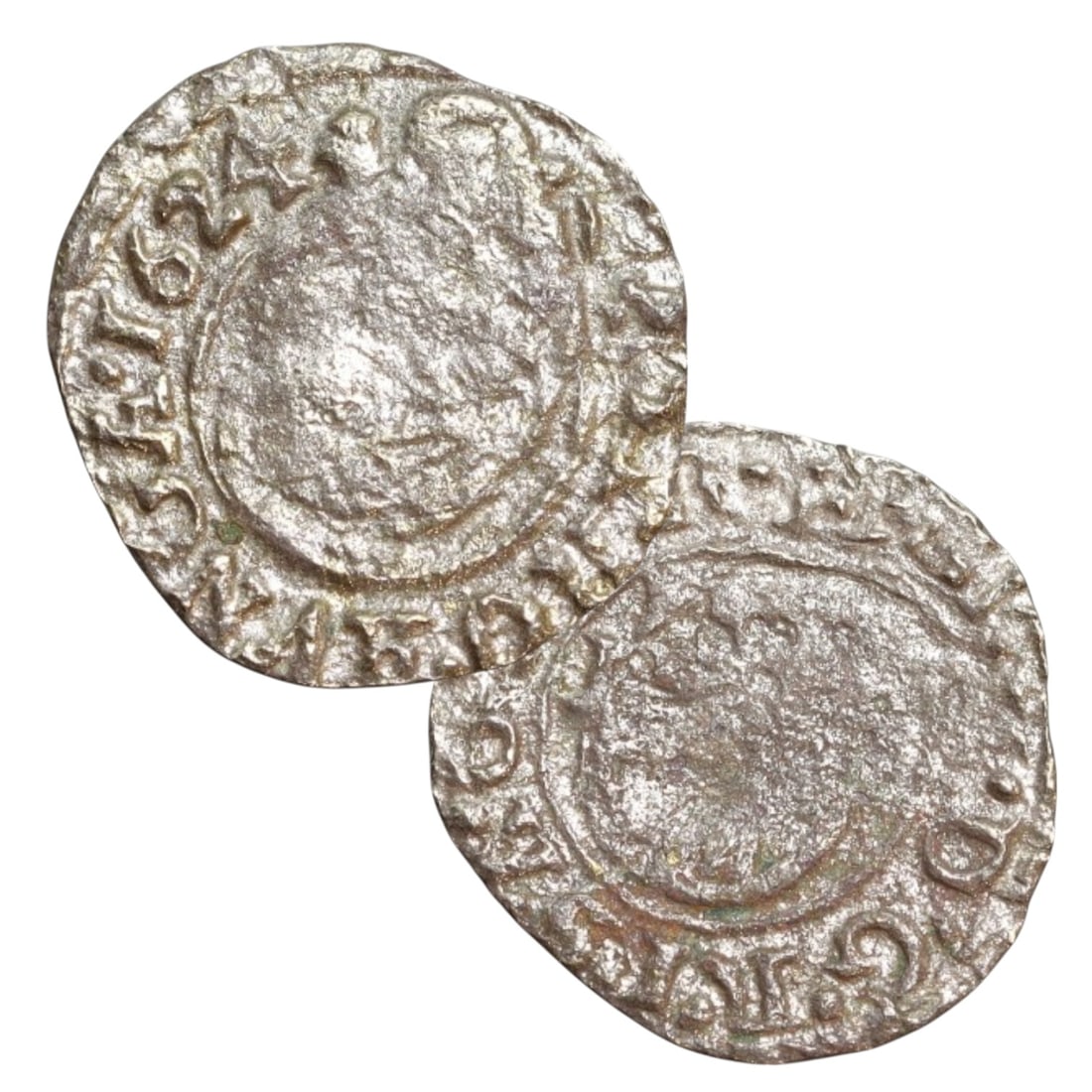 TRANSYLVANIA/HUNGARIAN STATES: Gabriel Bethlen Madonna and Royal Arms Silver 1 Denier Coin, 1624 (1 of 3)