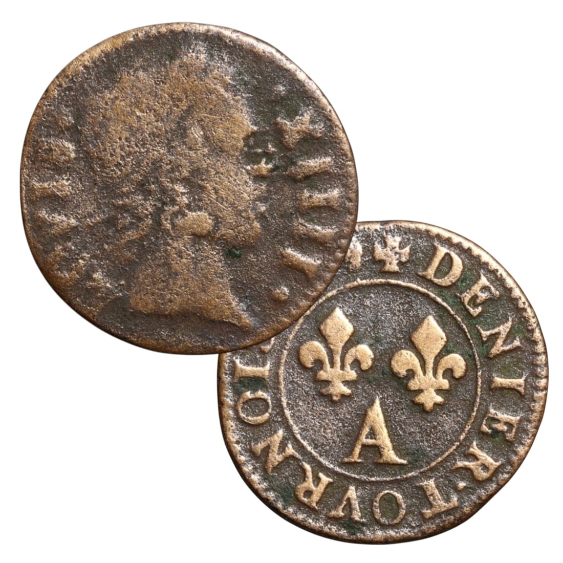 FRANCE: Louis XIV - Royal Authority Denier Tournois Coin, 1649 A Paris Mint, 16mm (1 of 3)