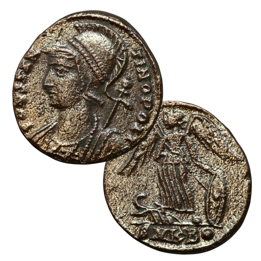 ANCIENT ROMAN EMPIRE: Ancient AE Bronze Coin Issue, 18mm: Issued during one of the most transformative epochs of the Roman Empire, this bronze coin embodies the endurance and adaptability of Roman statecraft across centuries. Its compact flan and timeworn su