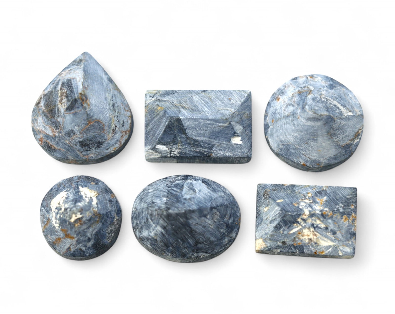 NAMIBIAN PIETERSITE: Preform Cabochon Lot - Rough with Chatoyant Blue-Grey Swirls (Avg. 10-15mm): A dramatic selection of pre-shaped Pietersite cabochon rough, sourced from Namibia and exhibiting the signature stormy swirls and fibrous chatoyance of this rare quartz variant. These polished preform
