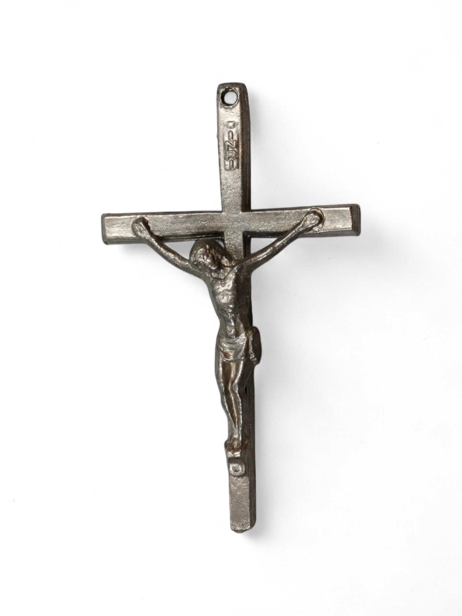 VINTAGE INRI CAST CRUCIFIX - Sculptural Corpus on Rectilinear Form, 5x3cm (1 of 2)