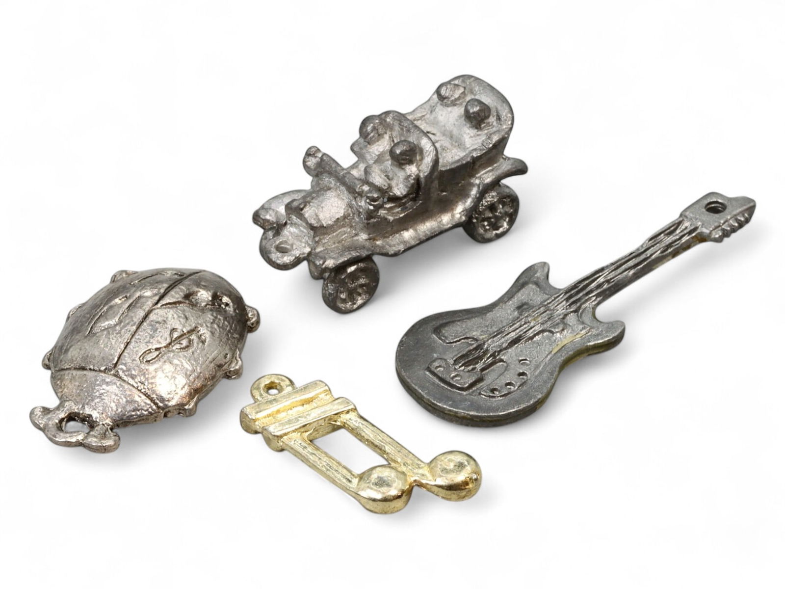 VINTAGE WHIMSY Cast Metal Charm Lot - Guitar, Car, Scarab & Musical Motif (4 pcs, 2.5-5 cm) (1 of 2)