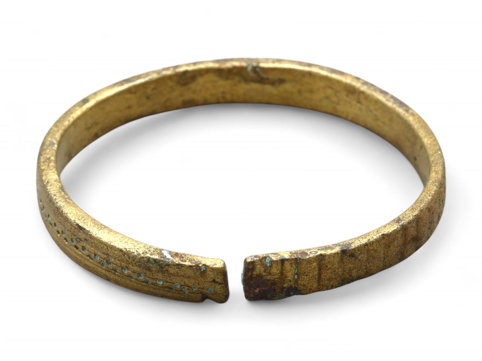 Ancient Byzantine Gilded Christian Symbol Bronze Cuff Bracelet, c. 6th-8th Century CE (1 of 2)