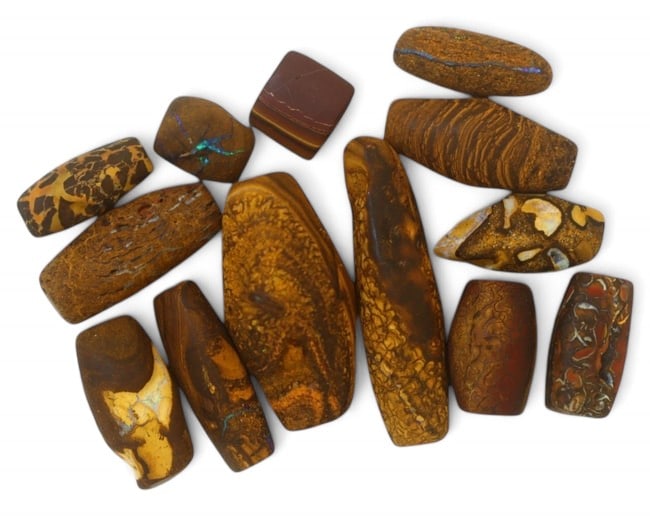 AUSTRALIA: Matrix Boulder Opal Preform Rough Lot, 53g, 1-3.7cm Each: A stunning selection of matrix boulder opal rough, sourced from Australia's renowned opal fields in Queensland. These preform-cut rough specimens display vivid flashes of blue, green, and purple opale