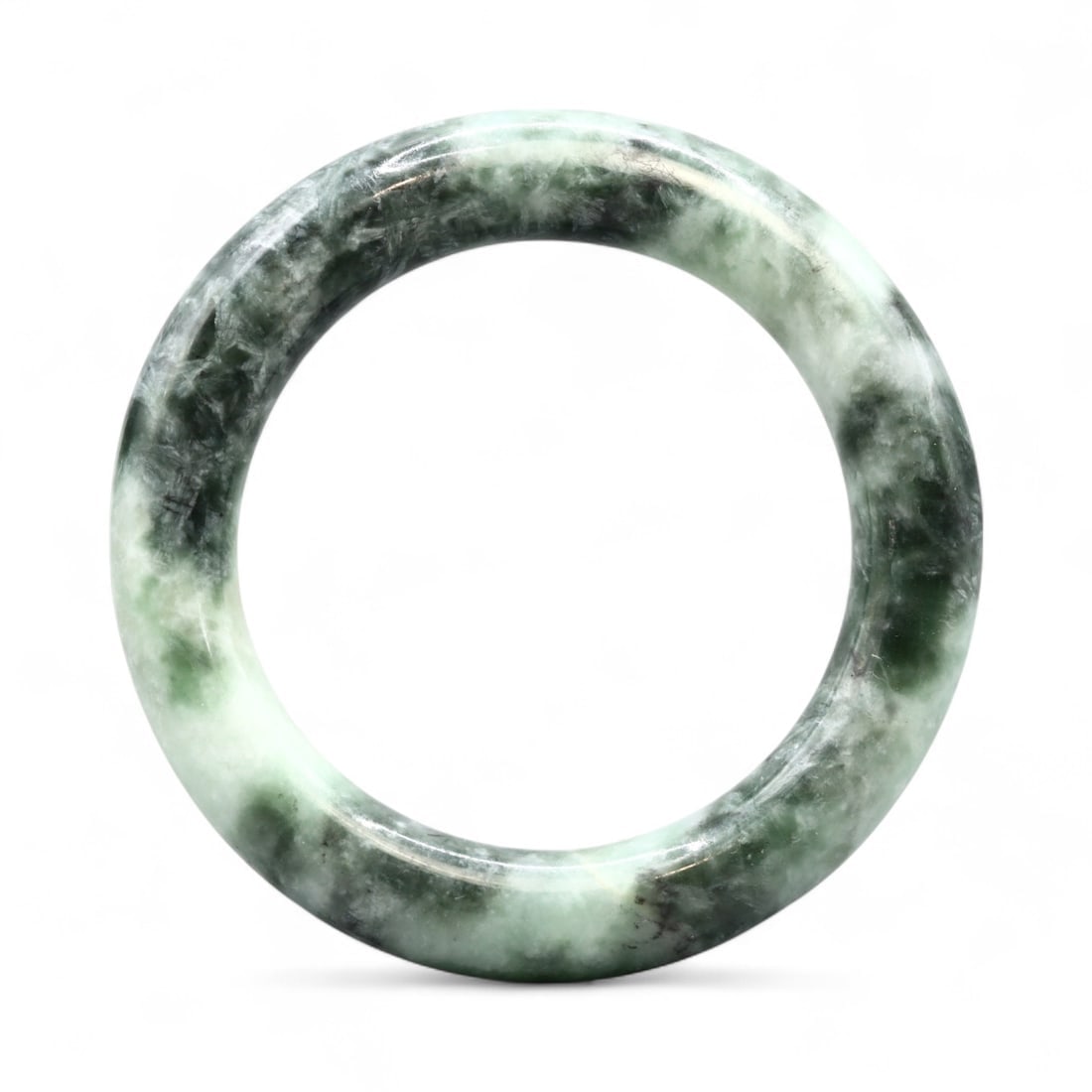 Antique Chinese Symbolic Harmony Green Jadeite Bangle, c. Qing Dynasty, 18th-19th Century CE (1 of 2)