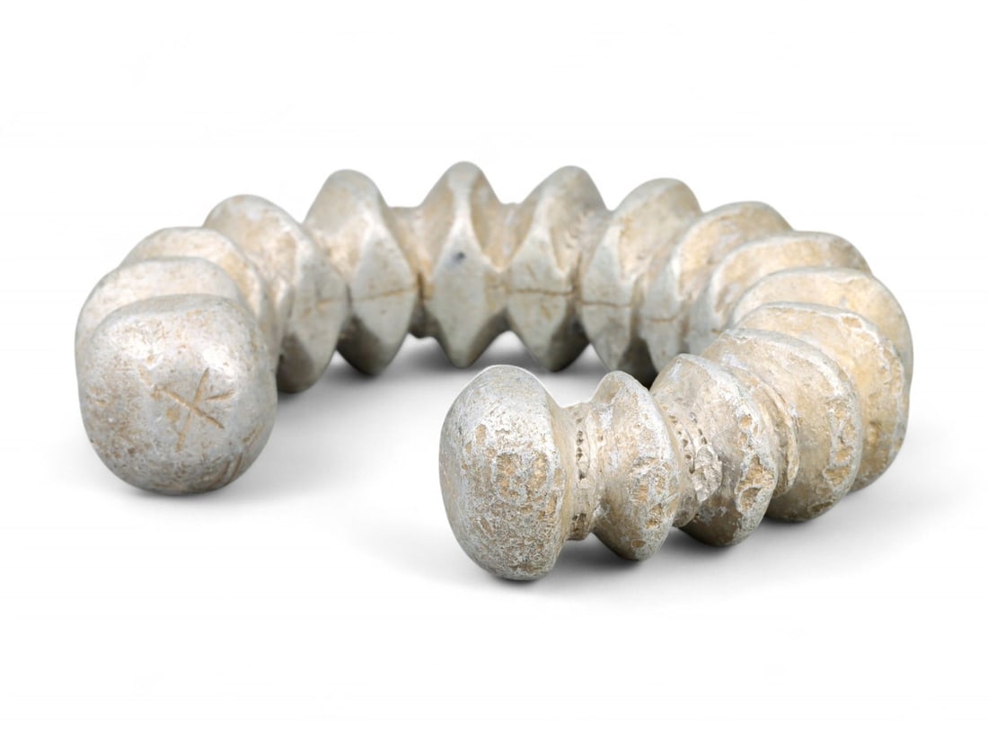 Antique West African Ribbed Pewter Alloy Manilla Bracelet, c. 18th-19th Century CE (1 of 2)